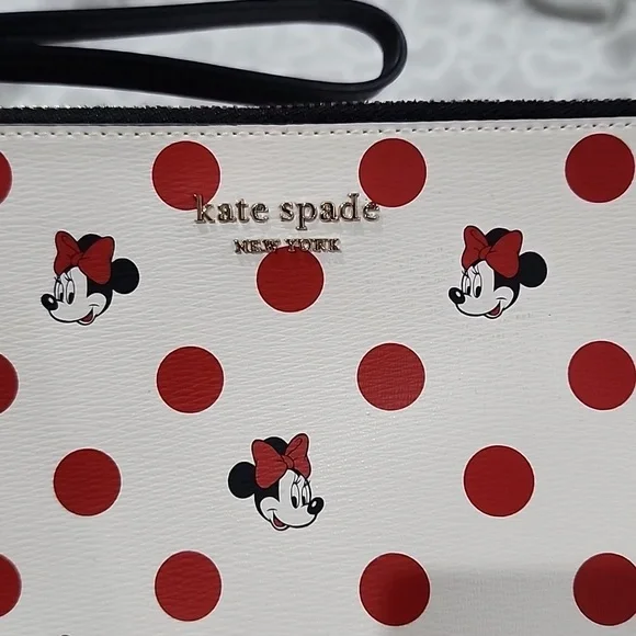kate spade White & Red Minnie Mouse Polka Dot Wristlet Clutch - Picture 3 of 16
